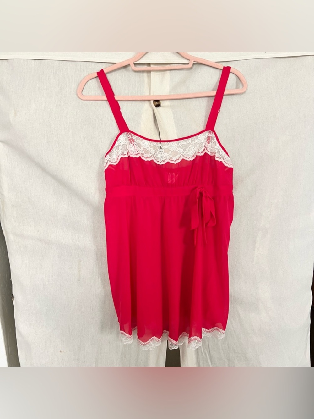 Victorias Secret Red Lace Trim Babydoll Lingerie Nightie Dress